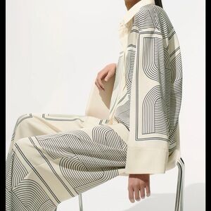 H&M Cream and Black Geometric Print Jumpsuit